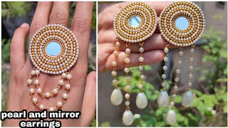 Diy Pearl and mirror Earrings with matching ring out of paper. How to make mirror and pearl Earrings