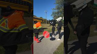 TV Women and Camera Man confronted by School Bus Head!!