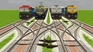 4 INDIAN TRAINS CROSSING ON RISKY CURVED RAILROAD TRACKS | Train Simulator | Railroad Crossing