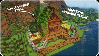 minecraft | how to build a simple survival house + awesome interior design