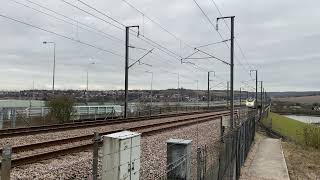 Eurostar e300 passing Medway Bridge for St Pancras International. (04/02/23)