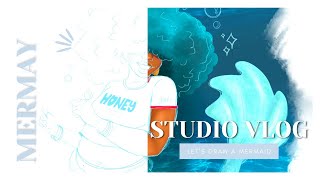 STUDIO VLOG | I DREW A MERMAID AND TRIED  RENDERING IT IN PROCREATE | TAWANA SIMONE✿