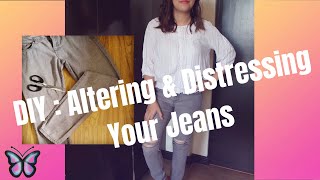 HOW TO DISTRESS JEANS & ALTER JEANS | EASY WAY | DIY TUTORIAL | NO SEWING MACHINE | Jessey Jewel