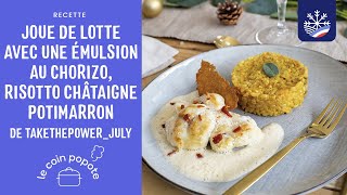 Joue de lotte émulsion au chorizo, risotto châtaigne potimarron