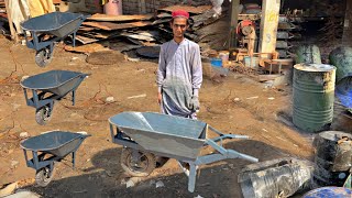 Making Process of Wheelbarrows Out of Old Oil Drums | Making of Construction Trolley