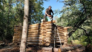 building a tiny rustic wilderness log cabin (episode 14) [ falling dangerous trees at the cabin]