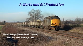 Trains at Mauds Bridge Tuesday 17th Jan 2023. Inc 37218 6Z19 York Thrall - Scunthorpe. Warts and All