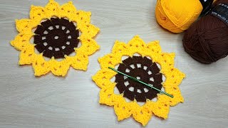 how to Crochet Sunflower Coaster for Beginners | Crochet Flower Coaster Tutorial