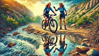 Barefoot Mountain Biker Walks her Bike Across San Diego River