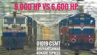 6,600 HP Vs 9,000 HP |Alco +EMD Twins Action | 01019 CSMT - Bhubaneshwar Konark Covid19 Spcl Express