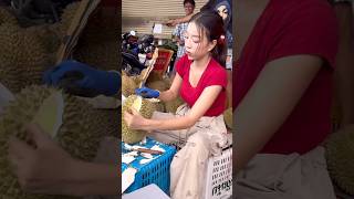 Little Girls Cutting Durian in Bangkok -Thai Street Food