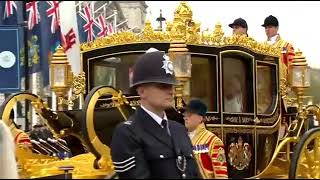 King Charles III Arrives In A Horse-drawn Diamond Jubilee State Coach Ahead Of Coronation 