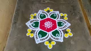 Aani madham colour kolam designs|3 dots pandaga muggulu|color rangoli designs|flower kolam|poo kolam