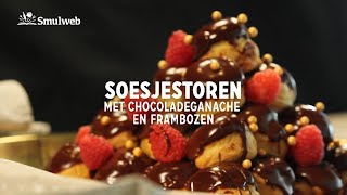 Soesjetoren met pure chocoladeganache en frambozen