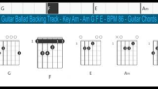 Guitar Ballad Backing Track - Key Am - Am G F E - BPM 86 - Guitar Chords