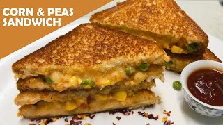 కార్న్ & పీస్ సాండ్విచ్ | Corn & Peas Sandwich With Mayo and Cheese | Mozzarella Cheese Sandwich