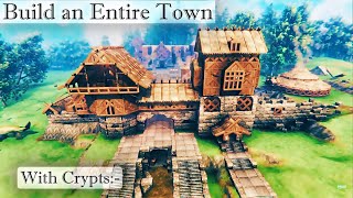 VALHEIM: Town Build with Underground Crypts | Mansion Build Guide [Time-lapse]