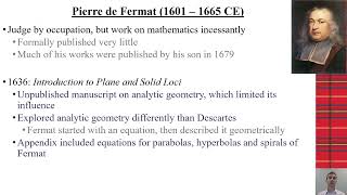 Developments of Analytic Geometry, Precalculus, and Probability