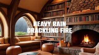 Heavy Rain Sounds and Crackling Fireplace - Cozy Room Ambience to Relax, Sleep, Study