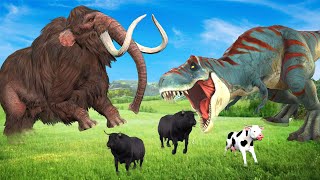 Woolly Mammoth vs Dinosaur Attack Wild Bulls Fight Saved by Mammoth Elephant Animal Pro Battle