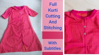 Full Kurti cutting and stitching with Collor/పంజాబీ డ్రెస్/చుడీదార్ with subtitles/kisheel creations