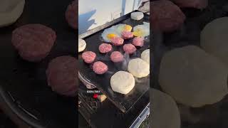 biscuits on the flat top! sausage, egg, cheese biscuits for breakfast #camping #flattop #grilling