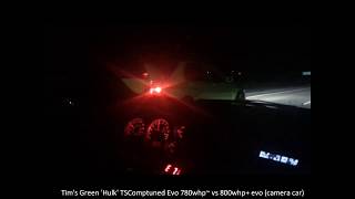 Tim's Green 'Hulk' TSComptuned Evo 780whp vs 730whp evo (camera car)