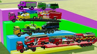 TRANSPORTING CARS, AMBULANCE, POLICE CARS, FIRE TRUCK OF COLORS WITH MAN TRUCKS ! FS22