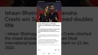 Ishaan Bhatnagar and Tanish Crasto win Syed Modi Mixed doubles title