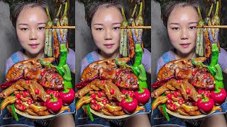 Let's eat show stir-fried duck head, pig's ear and spicy with vegetables | Rural home cooking