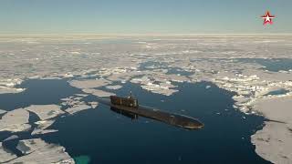 Somewhere in the Arctic Ocean. The Knyaz Vladimir Borei A-class nuclear submarine of project 955A.