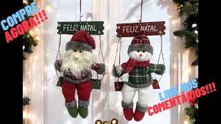 COMPRE AGORA!!! Enfeite de Natal para Porta com Placa Feliz Natal Papai Noel ou Boneco de Neve 43 cm