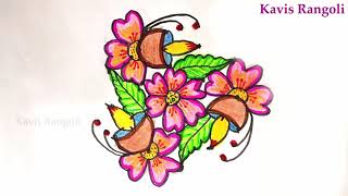 Deepam Kolam with Dots | Easy Rangoli Designs | Latest Flower Muggulu