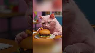 Cute And Crazy Cat Eating Burger