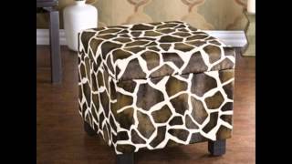 Faux Leather Storage Ottoman - Giraffe Print; Faux Leather Ottomans, Giraffe Print Faux Leather