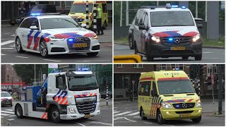 Politie begeleidt ambulance 17-135 met spoed naar het Erasmus Medisch Centrum in Rotterdam