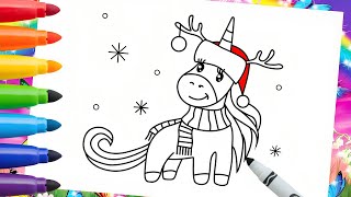 Coloring A Unicorn | Fun Christmas Drawings For Kids