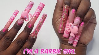 I'm a Barbie Girl | Barbie Nails with Airbrush Design