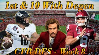 CFB Week 8 | 1st & 10 with Degen | Saturday Main Slate | DraftKings | College Football DFS