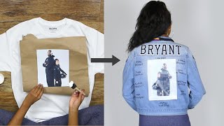 How to Easily Transfer a Printed Image to Fabric (Without Transfer Paper) | DIY Graphic Denim Jacket