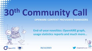 30th OpenAIRE Content Providers Community Call