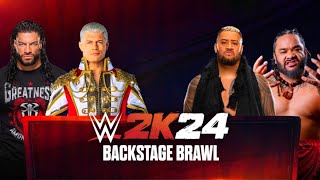 Backstage Brawl Roman Reigns & Cody Rhodes Vs Solo Sikoa & Jacob Fatu In WWE 2k24 Gameplay