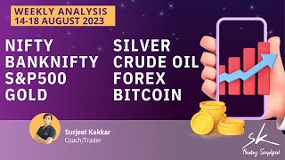 14-18 August 23 NIFTY BANKNIFTY S&P500 GOLD SILVER CRUDE OIL FOREX &  BITCOIN WEEKLY ANALYSIS