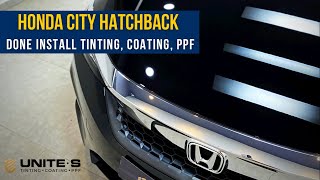 #HondaCityHatchback Crystal Black Pearl, done install Car Tinting, Coating & Ppf by #UniteS.