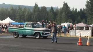 Taylor's Rock Island Rocket! 1965 GMC Pickup vs. Chevy Sedan Pickup Billetproof Drags 2015