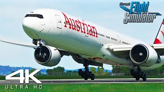 4K MAXIMUM GRAPHICS | Flight Simulator 2023 | Austrian B777-300ER Landing At Linz Airport