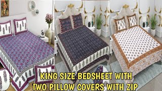 KING SIZE BEDSHEET WITH TWO PILLOW COVERS WITH ZIP FABRIC PURE COTTON