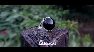 Handmade Art Deco Black Agate Ring with Round Cabochon Stone