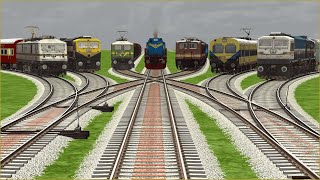 SEVEN TRAINS RAIL CROSSING AT HIGH SPEED AT BUMPY CURVED RAILROAD TRACKS | Train videos | trains