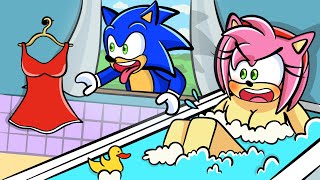 SONIC STOLE AMY'S CLOTHES IN THE BATHROOM! DID AMY CRY? Sonic in Minecraft